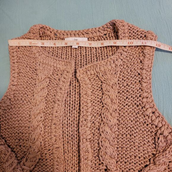 GAP Chunky Knit Sleeveless Open Cardigan Womens Size Small Handknit Camel EUC - Picture 8 of 10